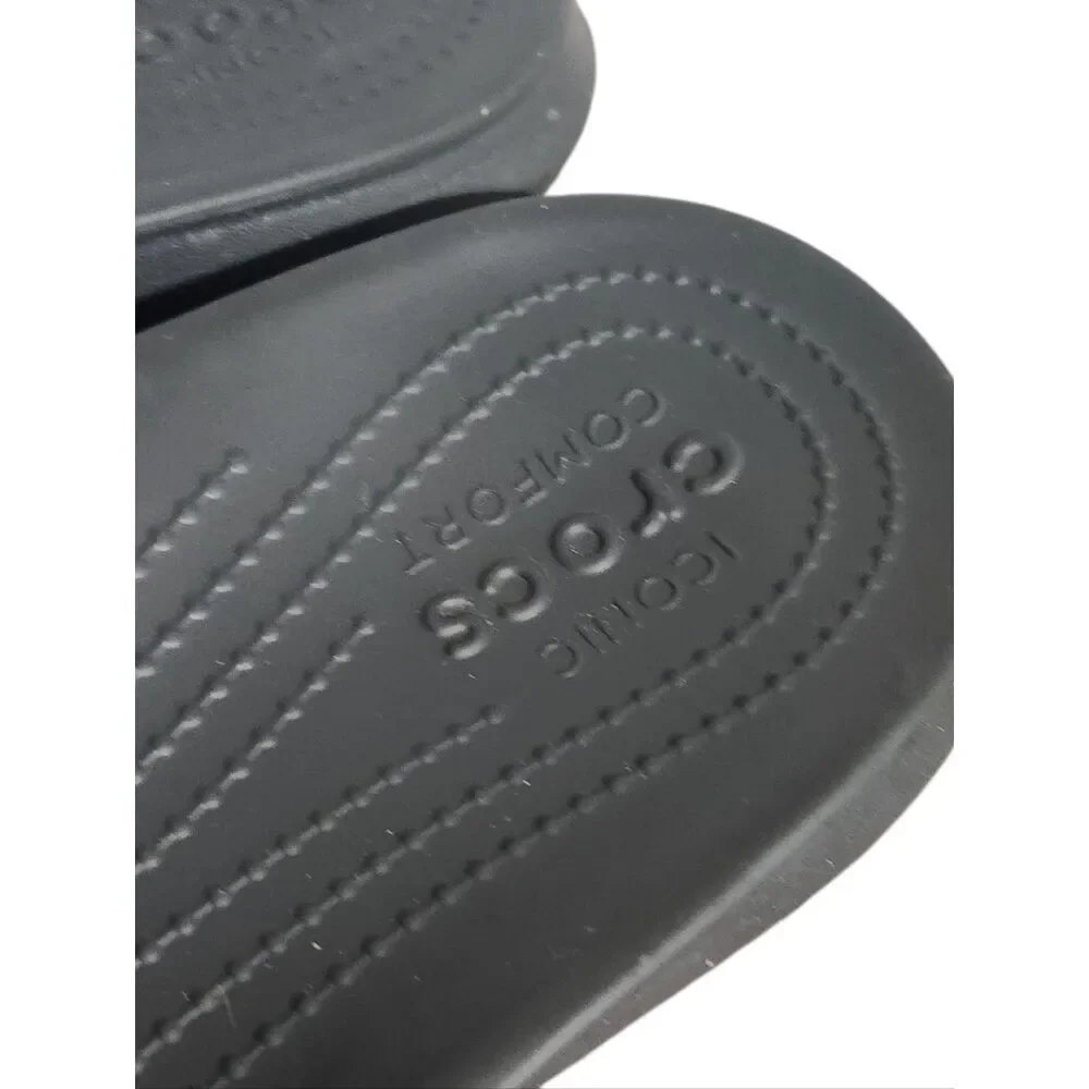 Crocs Black Slides Iconic Classic Sandals Graphic Spell Out Mens 11 Black Unisex